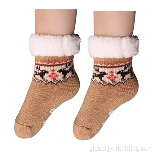 Childrens Christmas Slipper Socks Custom Kids Fleece Lined Thick Slipper Socks Manufactory